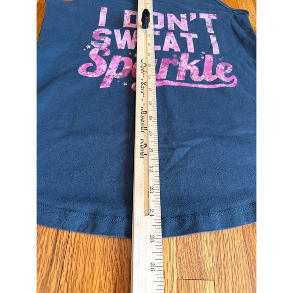 Chin Up I Dont Sweat I Sparkle Navy Racerback Tank Top Large - Picture 3 of 5